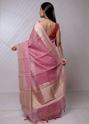 Pink Pure Cotton Saree With Blouse Piece