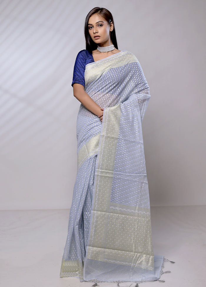 Blue Pure Cotton Saree With Blouse Piece - Indian Silk House Agencies