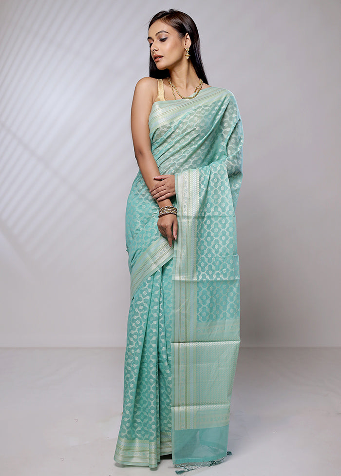 Green Cotton Saree With Blouse Piece