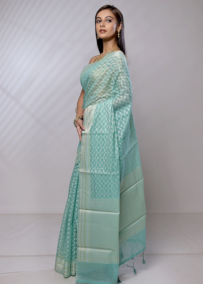 Green Cotton Saree With Blouse Piece