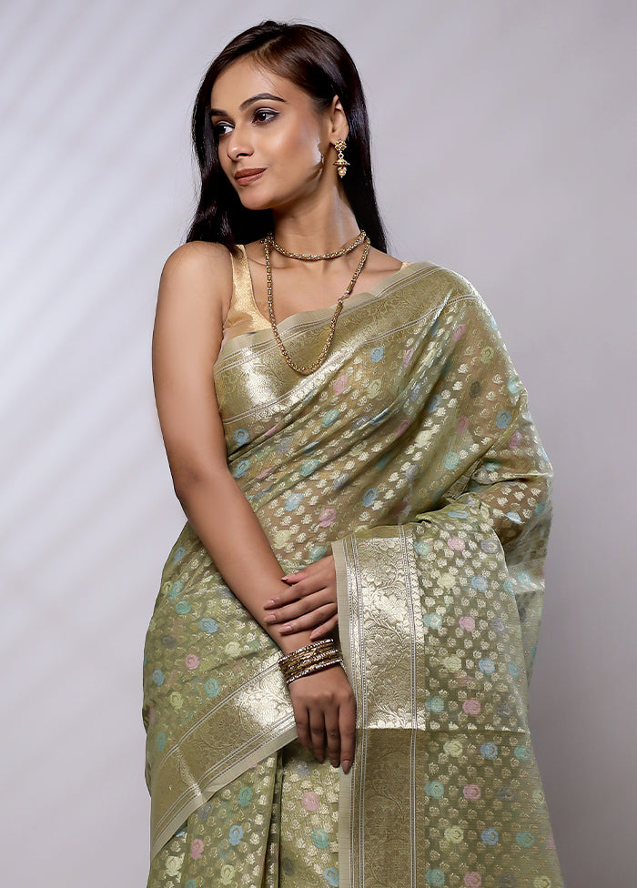 Green Cotton Saree With Blouse Piece