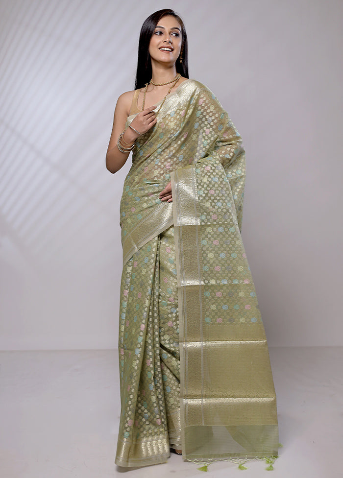 Green Cotton Saree With Blouse Piece