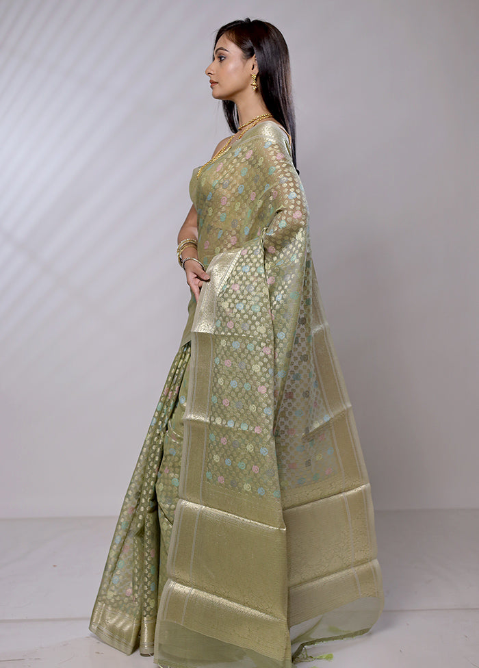 Green Cotton Saree With Blouse Piece