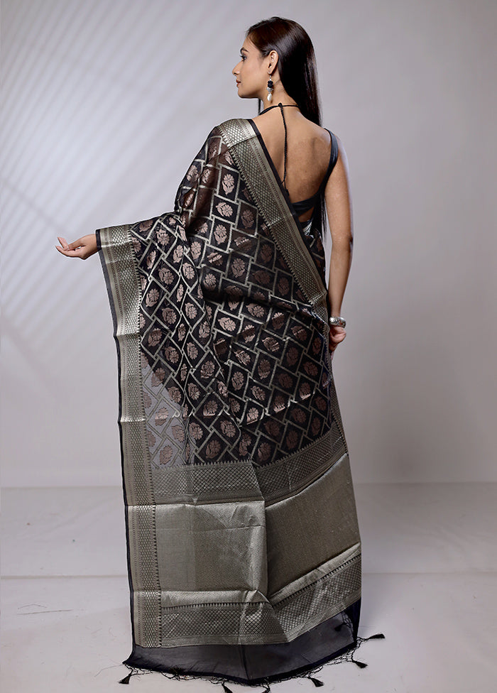 Black Cotton Saree With Blouse Piece - Indian Silk House Agencies