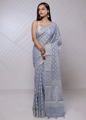 Grey Pure Cotton Saree With Blouse Piece