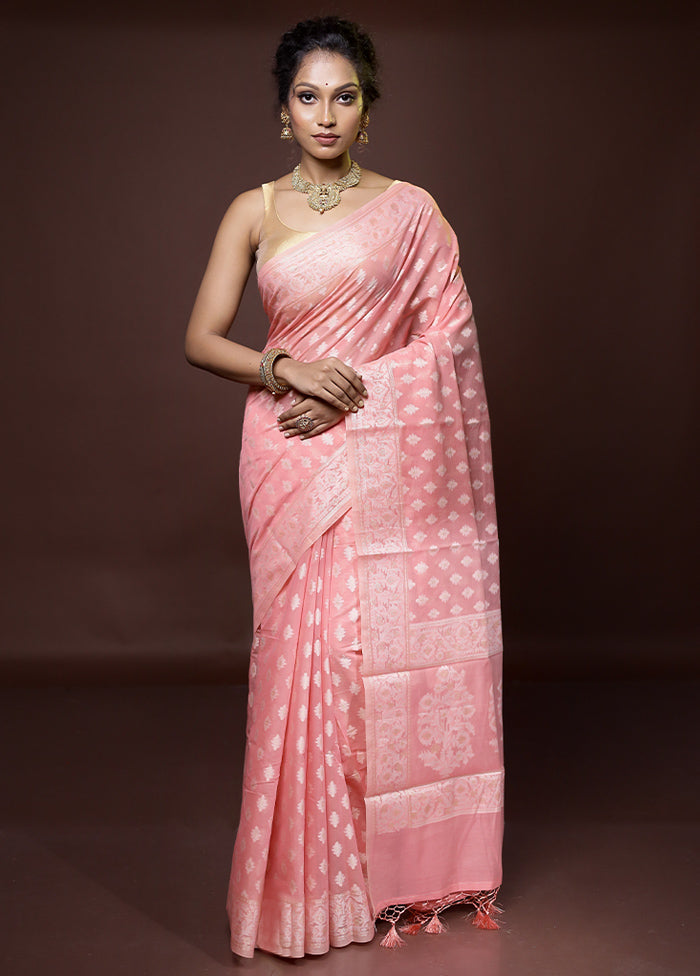 Pink Pure Cotton Saree With Blouse Piece