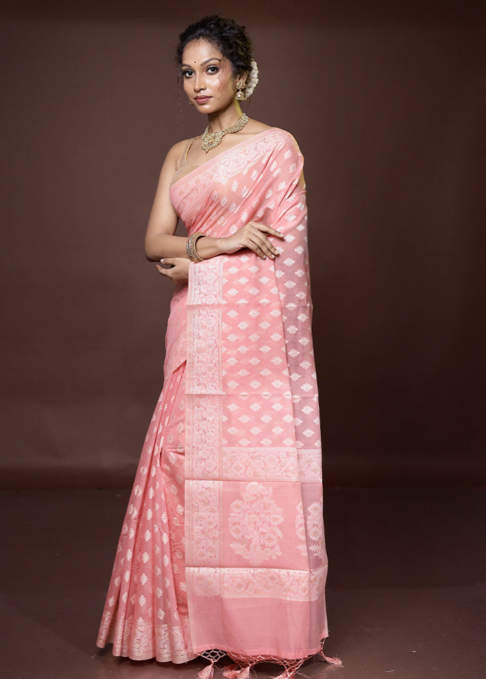 Pink Pure Cotton Saree With Blouse Piece