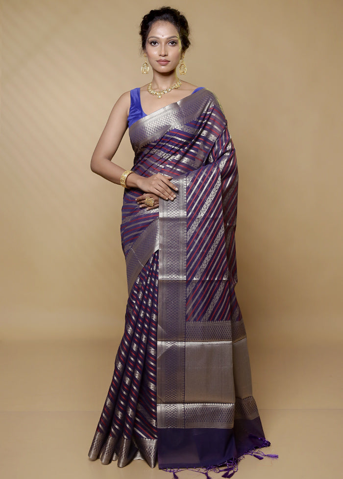 Purple Pure Cotton Saree With Blouse Piece