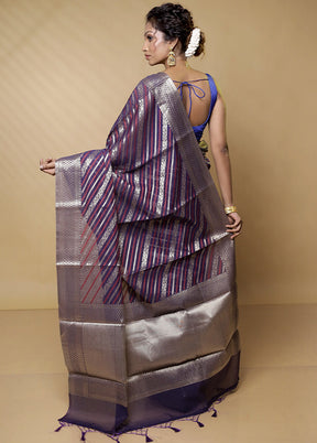 Purple Pure Cotton Saree With Blouse Piece