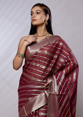 Maroon Pure Cotton Saree With Blouse Piece