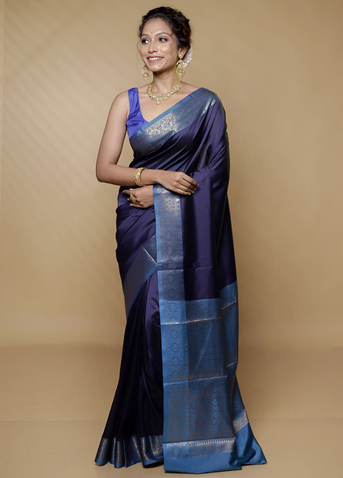 Blue Dupion Silk Saree With Blouse Piece