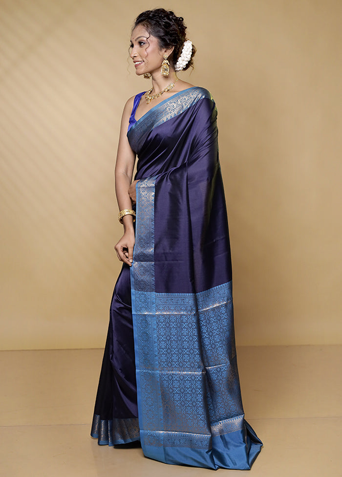 Blue Dupion Silk Saree With Blouse Piece