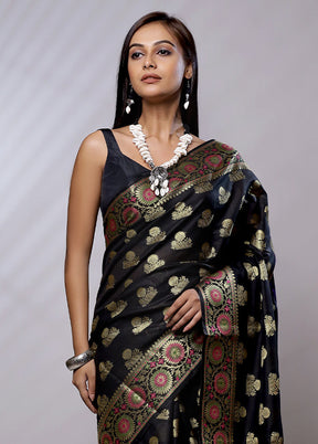 Black Cotton Saree With Blouse Piece - Indian Silk House Agencies