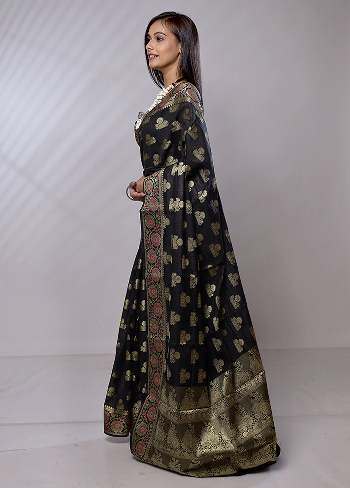 Black Cotton Saree With Blouse Piece - Indian Silk House Agencies