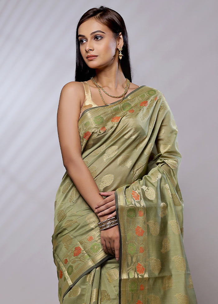 Green Cotton Saree With Blouse Piece