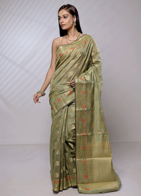 Green Cotton Saree With Blouse Piece