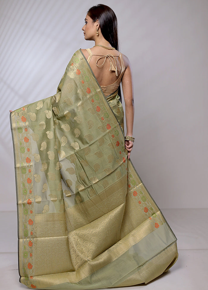 Green Cotton Saree With Blouse Piece