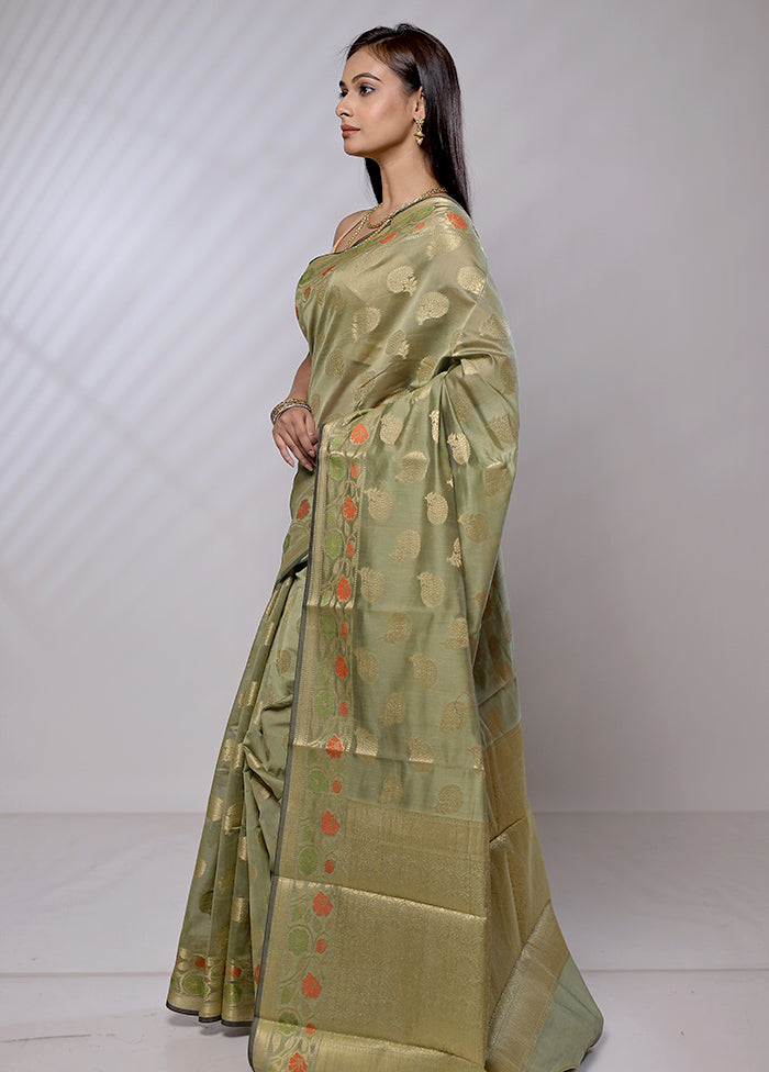 Green Cotton Saree With Blouse Piece