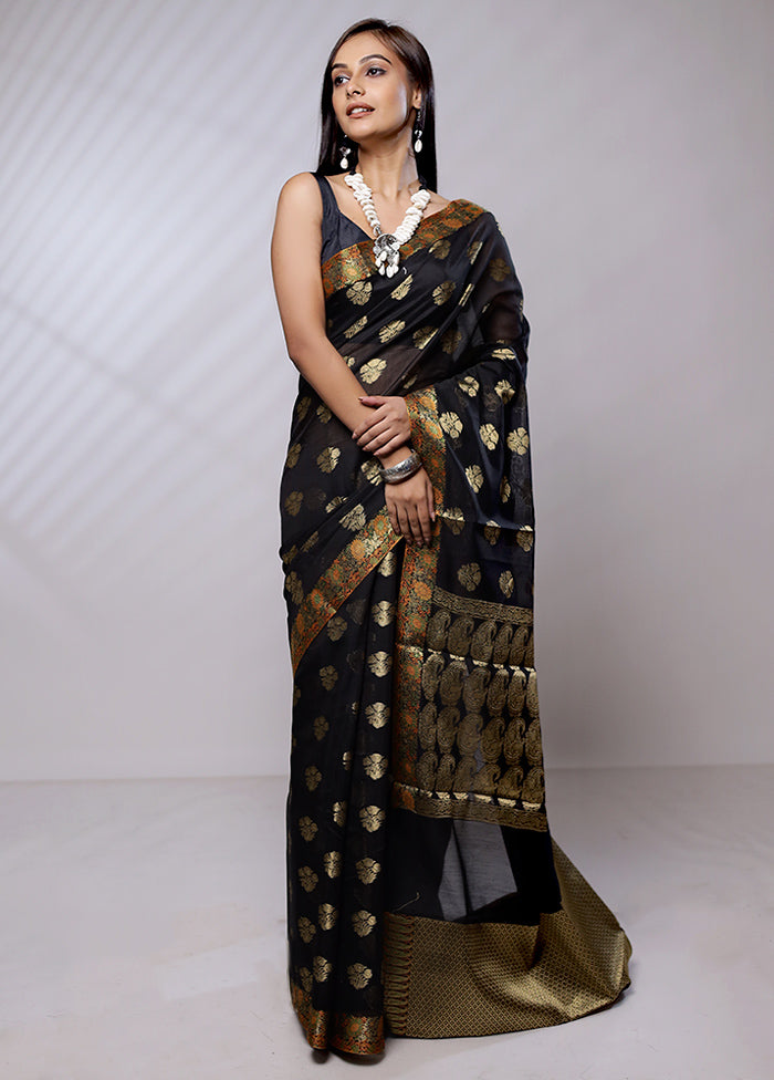 Black Cotton Saree With Blouse Piece