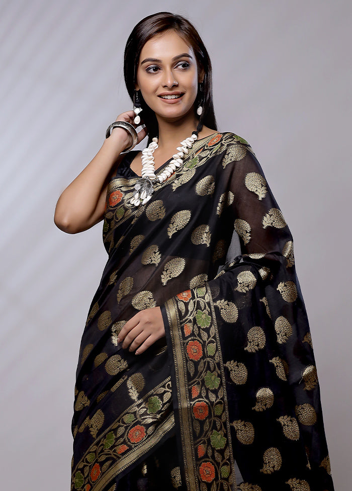 Black Cotton Saree With Blouse Piece