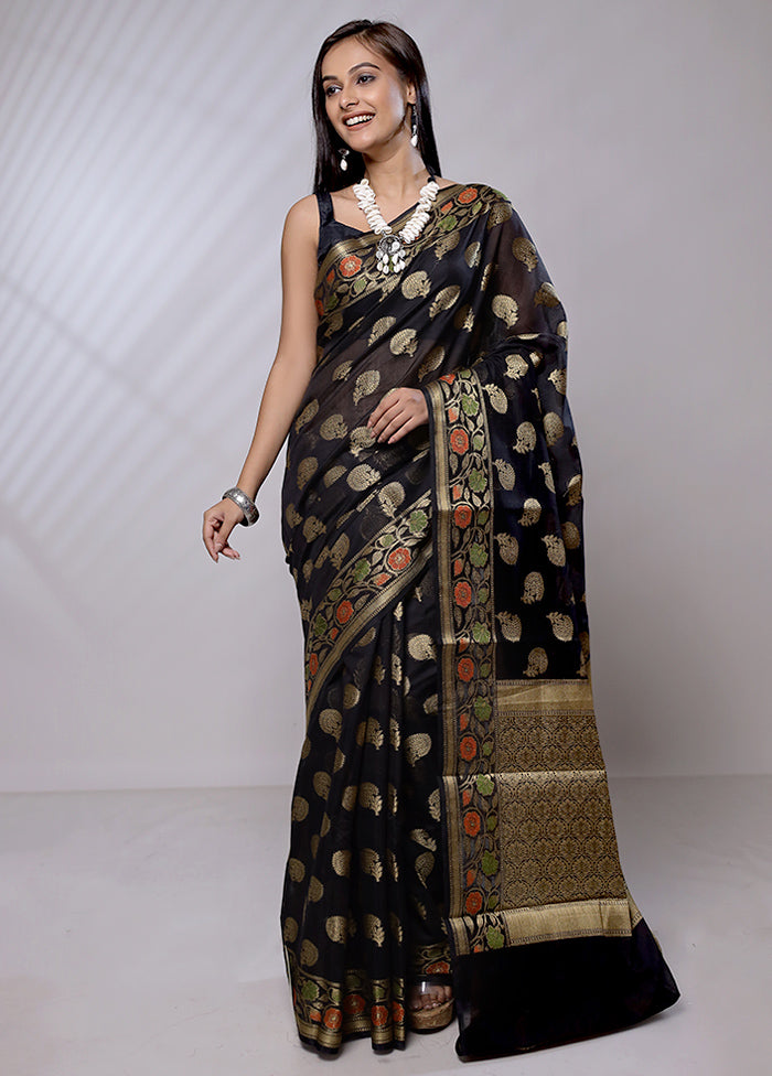 Black Cotton Saree With Blouse Piece - Indian Silk House Agencies