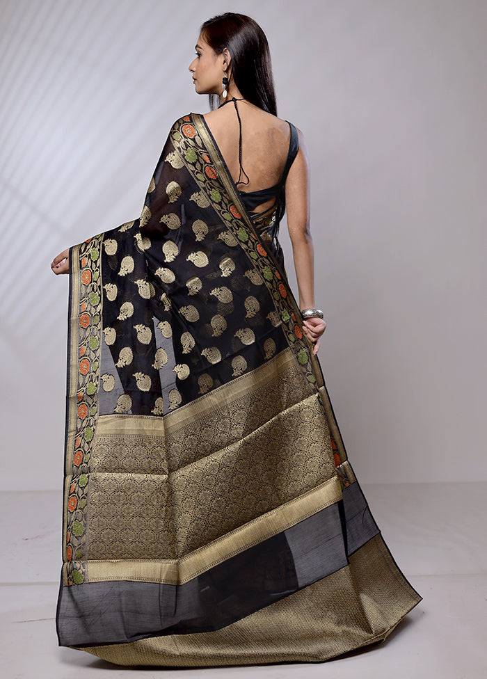 Black Cotton Saree With Blouse Piece - Indian Silk House Agencies