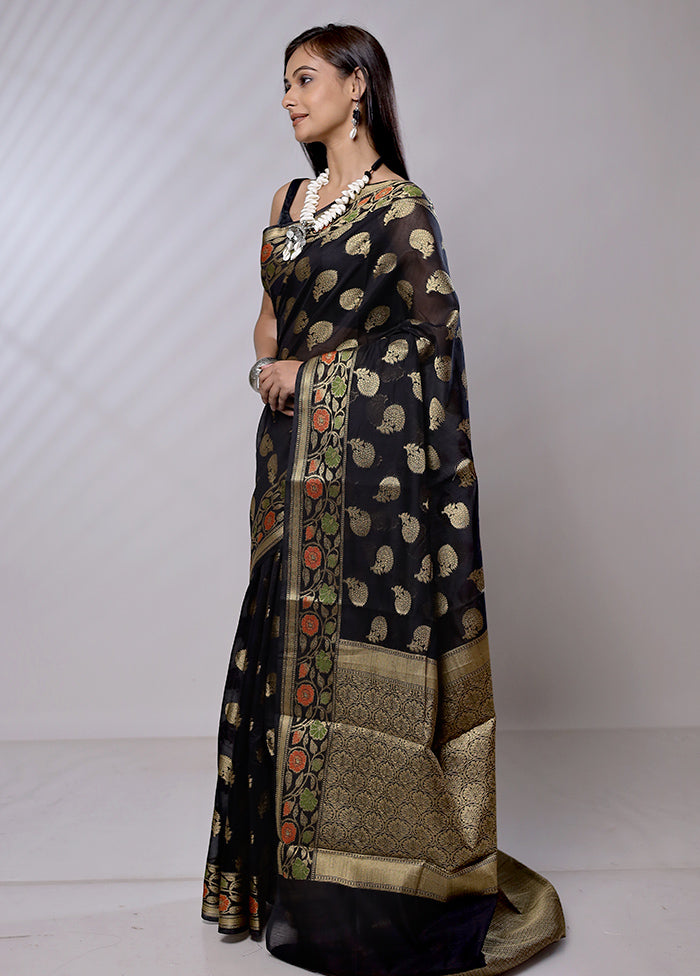 Black Cotton Saree With Blouse Piece - Indian Silk House Agencies