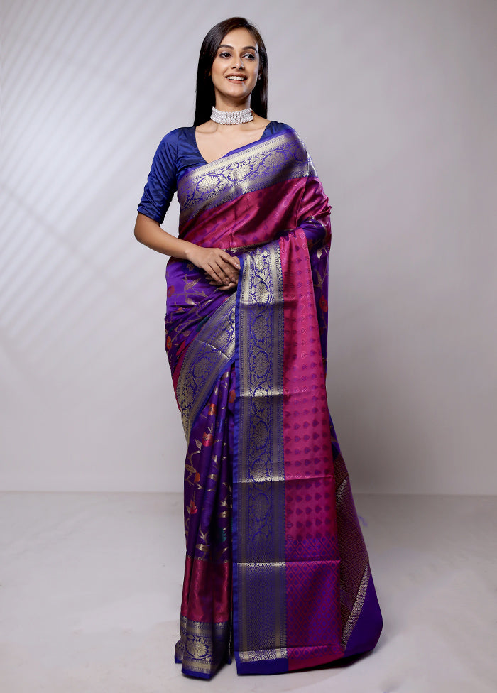 Purple Kora Silk Saree With Blouse Piece