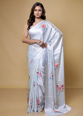 White Mysore Silk Saree Without Blouse Piece