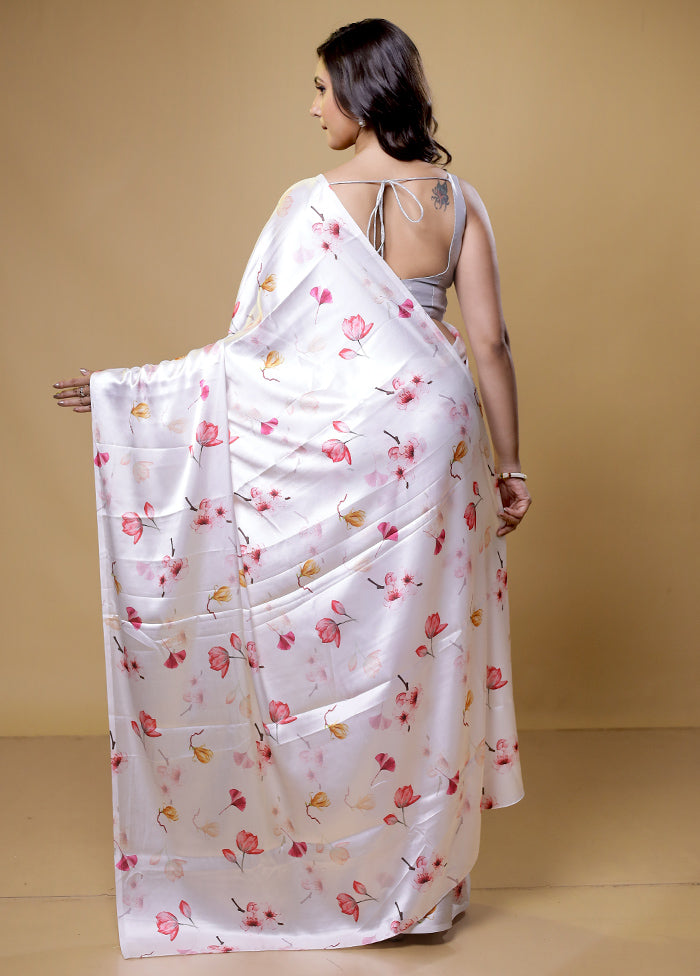 White Mysore Silk Saree Without Blouse Piece