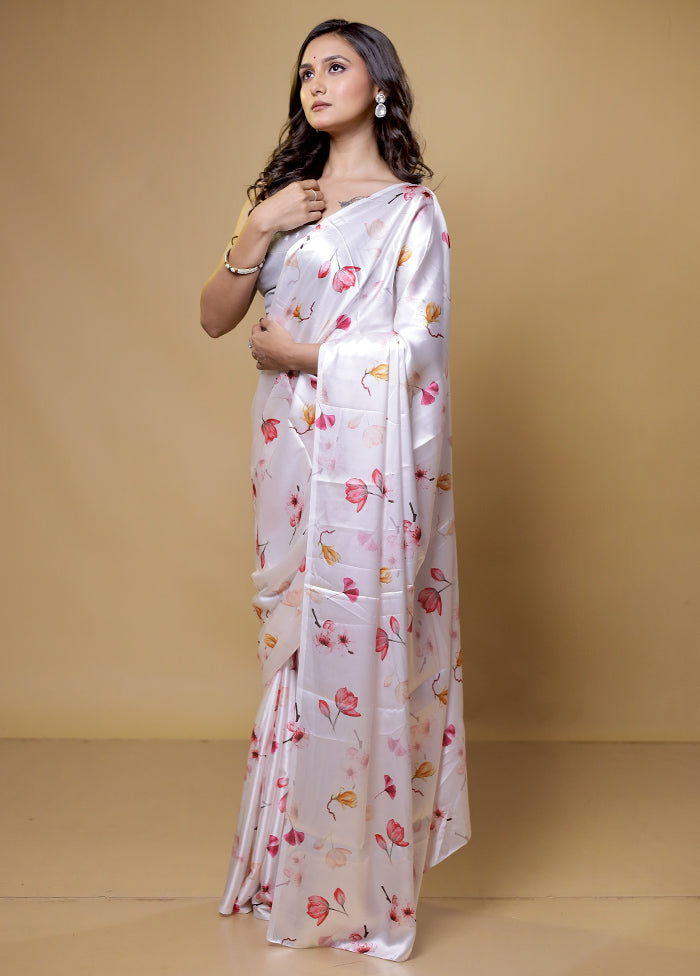 White Mysore Silk Saree Without Blouse Piece