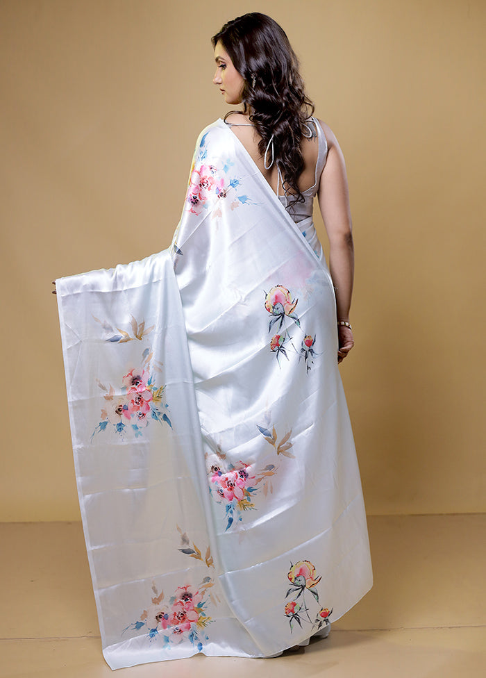 White Mysore Silk Saree Without Blouse Piece