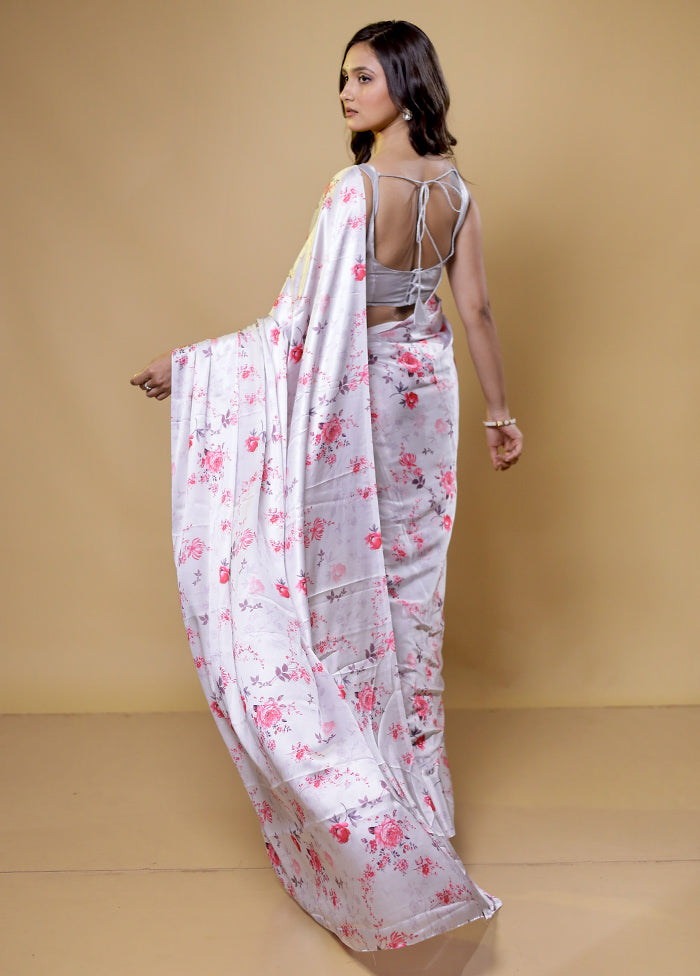 White Mysore Silk Saree Without Blouse Piece