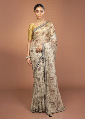 Cream Dupion Silk Saree With Blouse Piece