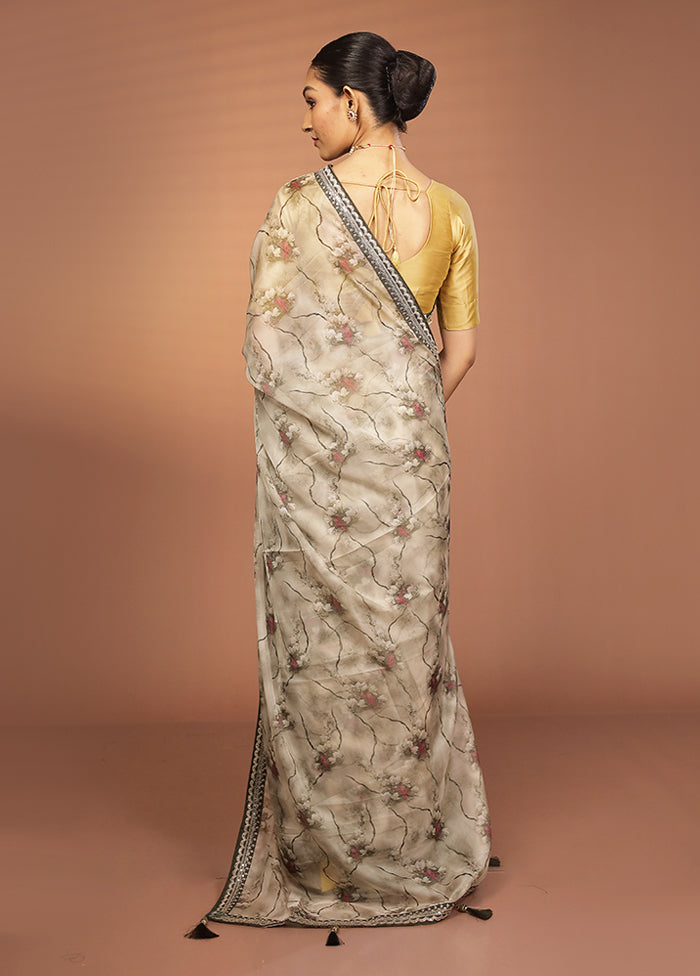 Cream Dupion Silk Saree With Blouse Piece