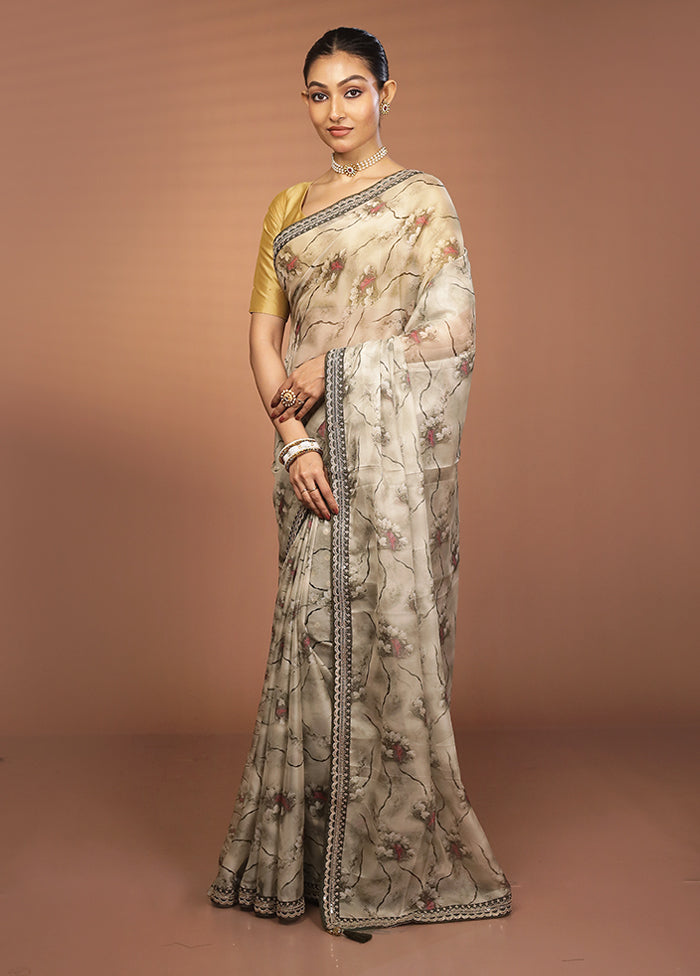 Cream Dupion Silk Saree With Blouse Piece