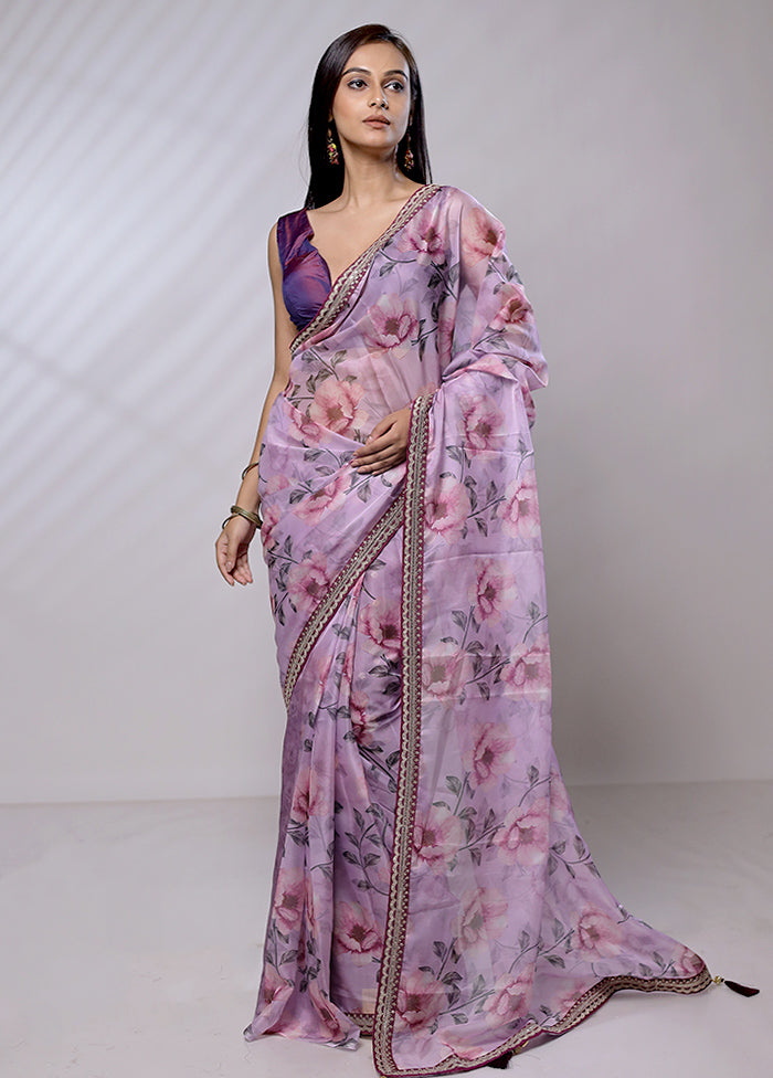 Purple Dupion Silk Saree With Blouse Piece