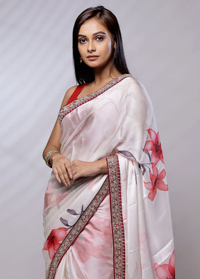 White Dupion Silk Saree With Blouse Piece