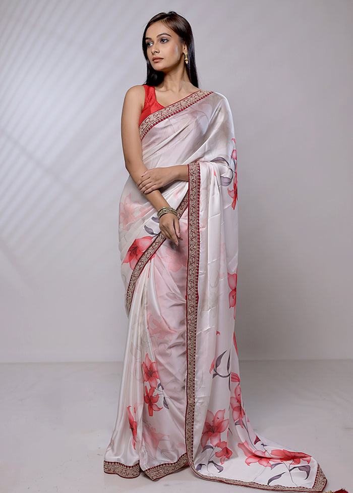 White Dupion Silk Saree With Blouse Piece