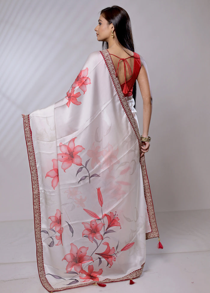 White Dupion Silk Saree With Blouse Piece