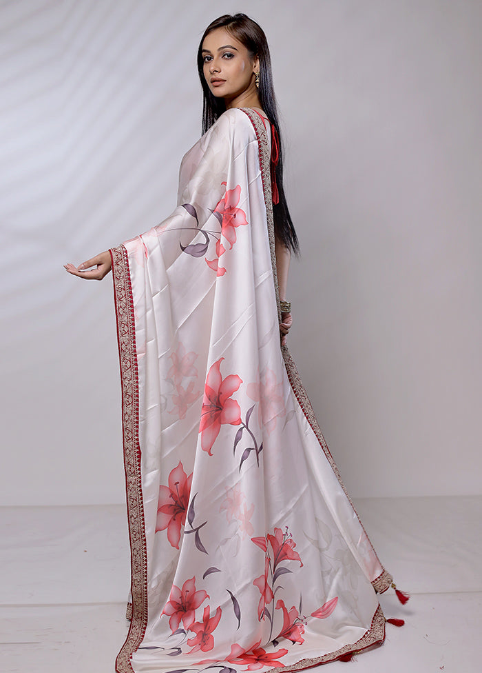 White Dupion Silk Saree With Blouse Piece