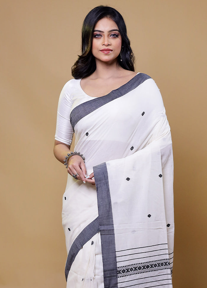 White Khadi Cotton Saree With Blouse Piece