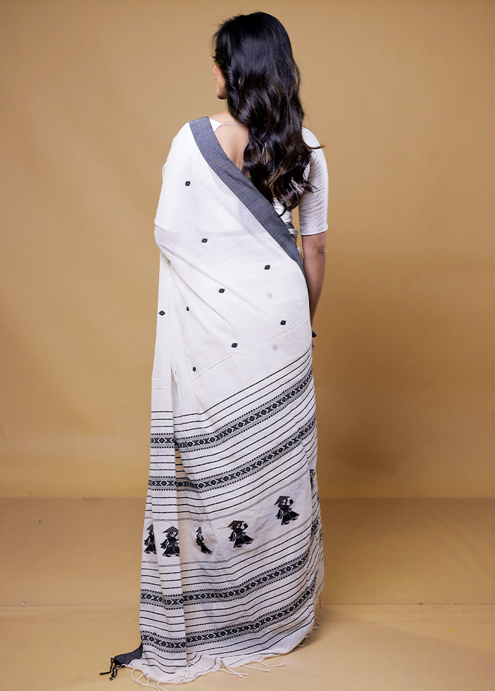 White Khadi Cotton Saree With Blouse Piece