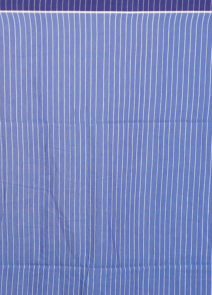 Blue Khadi Cotton Saree With Blouse Piece