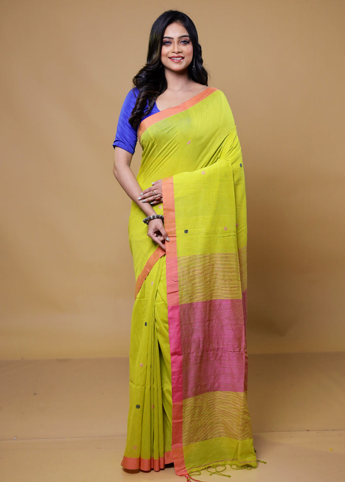 Yellow Khadi Cotton Saree With Blouse Piece