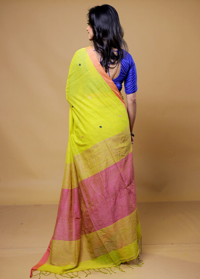 Yellow Khadi Cotton Saree With Blouse Piece