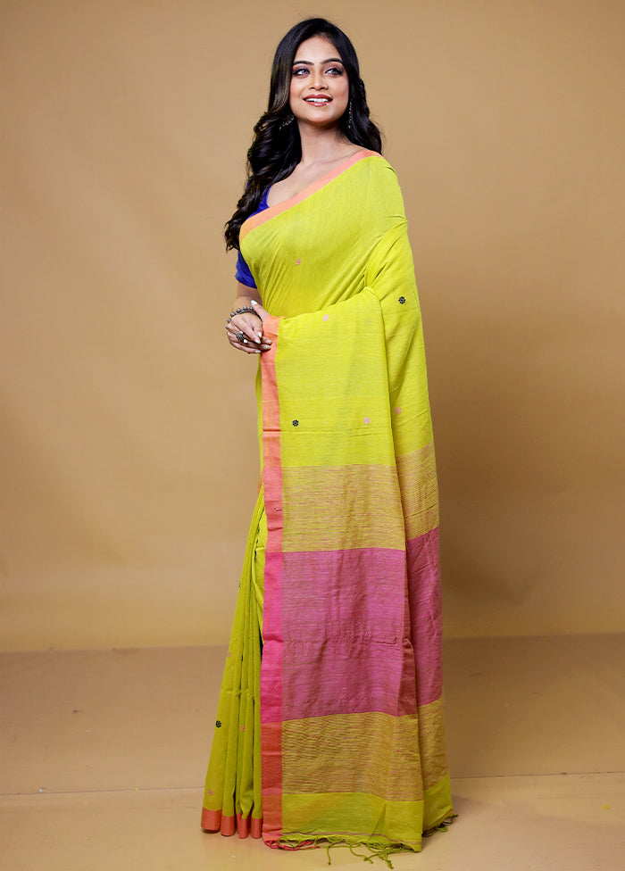 Yellow Khadi Cotton Saree With Blouse Piece