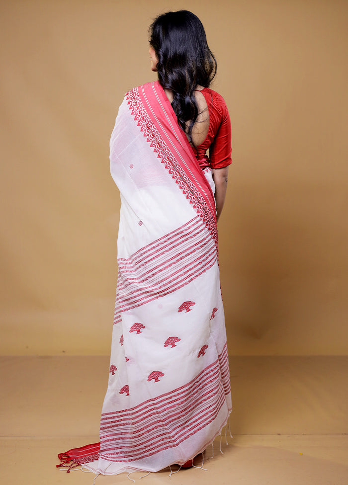 White Khadi Cotton Saree With Blouse Piece