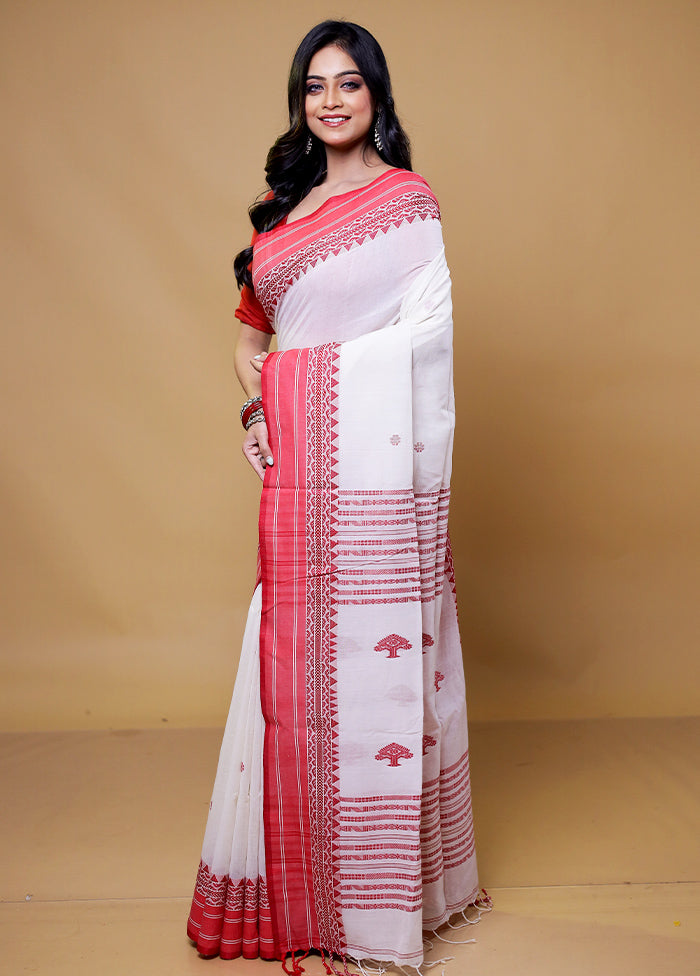 White Khadi Cotton Saree With Blouse Piece