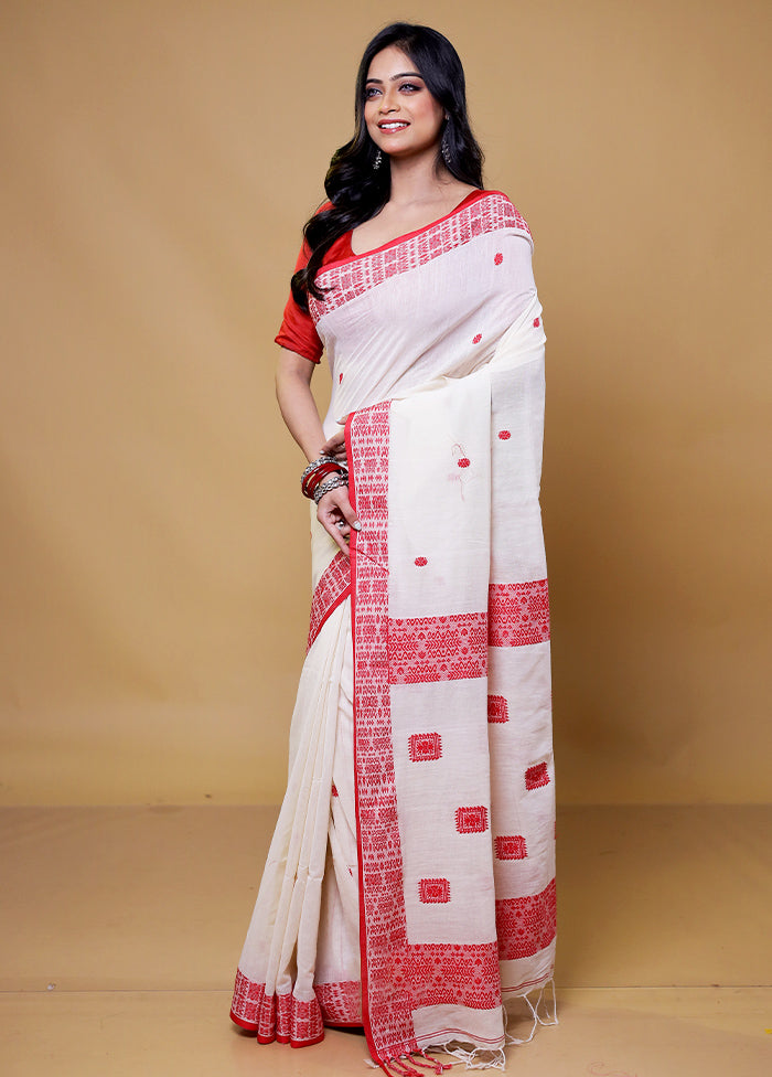 White Khadi Cotton Saree With Blouse Piece